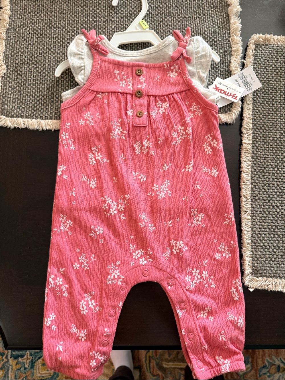 Carter's Coral Pink Floral Sleeveless Romper with Tie Straps